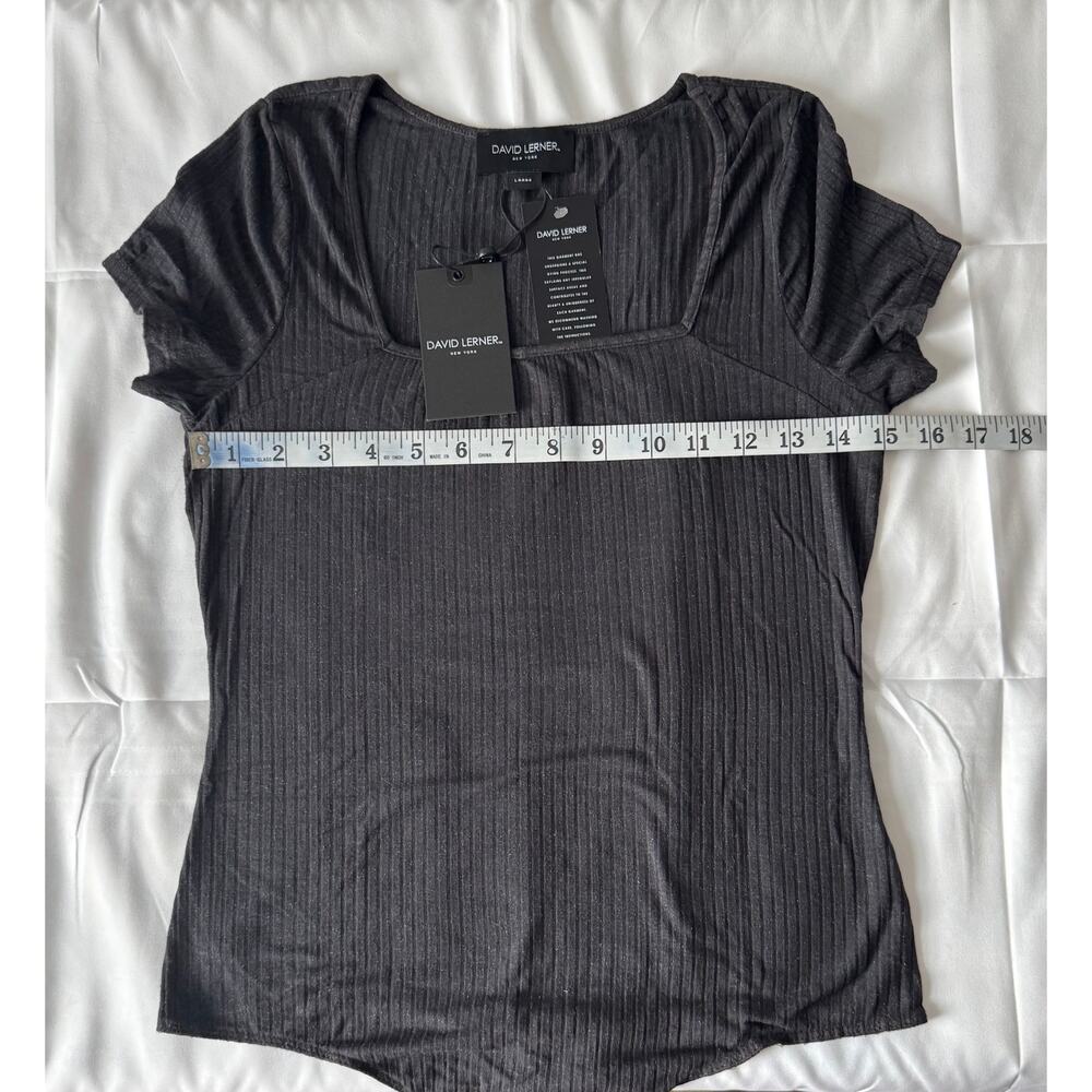 New David Lerner Madeline Cap Sleeve Bodysuit in Faded Black Women's Size S - Picture 9 of 9